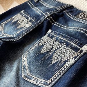 Gem Stone, Dark, Low-rise, Boot-cut, long inseam, Rock&Roll Jeans - Blinging!